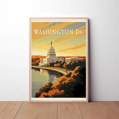 Washington DC Capitol Waterfront Sunset Travel Poster