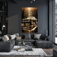 Classic Car in Autumn Reflection Poster PosterGoat