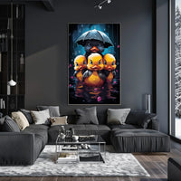 Ducklings in Rainstorm: Whimsical Family Art Poster