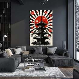 Rising Sun Pagoda Art Print Poster for Home Decor and Travel Enthusiasts PosterGoat