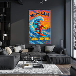 Santa Surfing Poster: Festive Beach Adventure Art