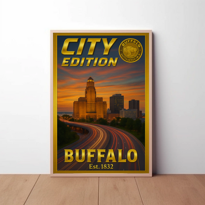 Buffalo New York Skyline Highway Sunset Poster Poster