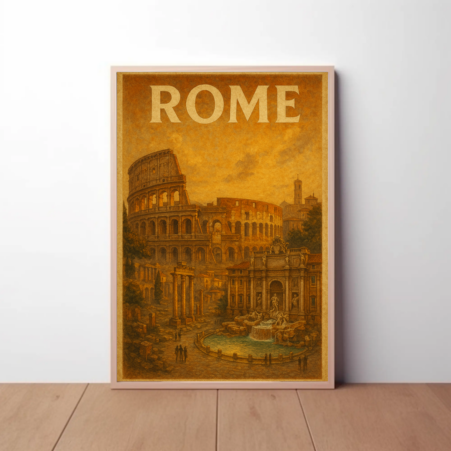 Rome Colosseum Trevi Fountain Travel Poster