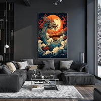The Majestic Dragon And The Fiery Moon Poster
