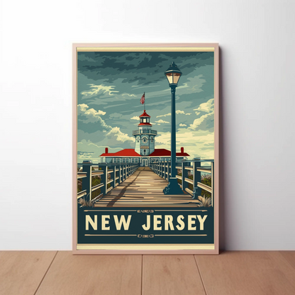 New Jersey Boardwalk Lighthouse Travel Poster