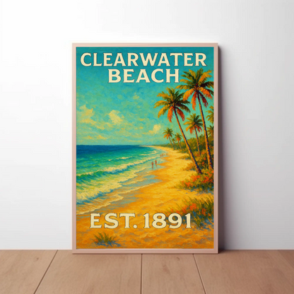 Clearwater Beach Florida Palm Coast Travel Poster