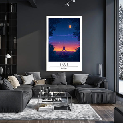 Eiffel Tower Twilight Scene Paris Travel Poster