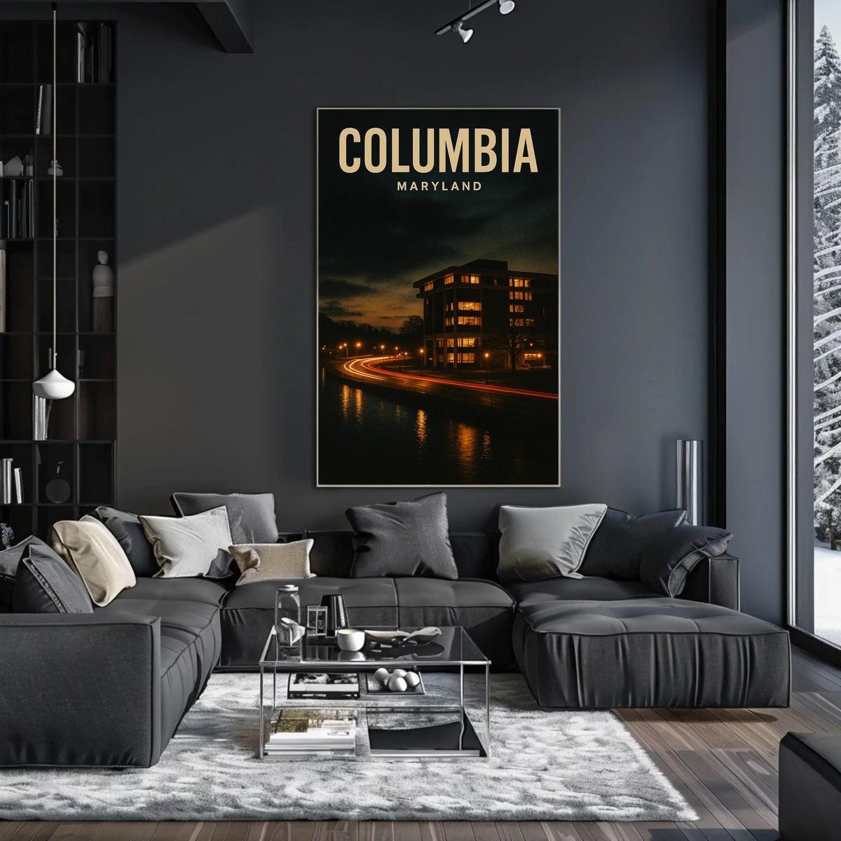 Columbia Maryland Night Cityscape Photography Poster