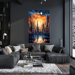 Futuristic Cityscape At Sunset Poster PosterGoat