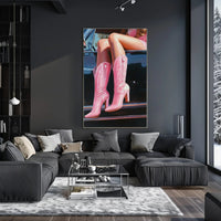 Pink Boots And Classic Car Poster Vintage Wall Art