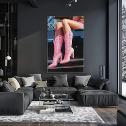 Pink Boots And Classic Car Poster Vintage Wall Art