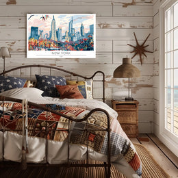 New York Cityscape Poster Vintage Travel Scenic Wall Art