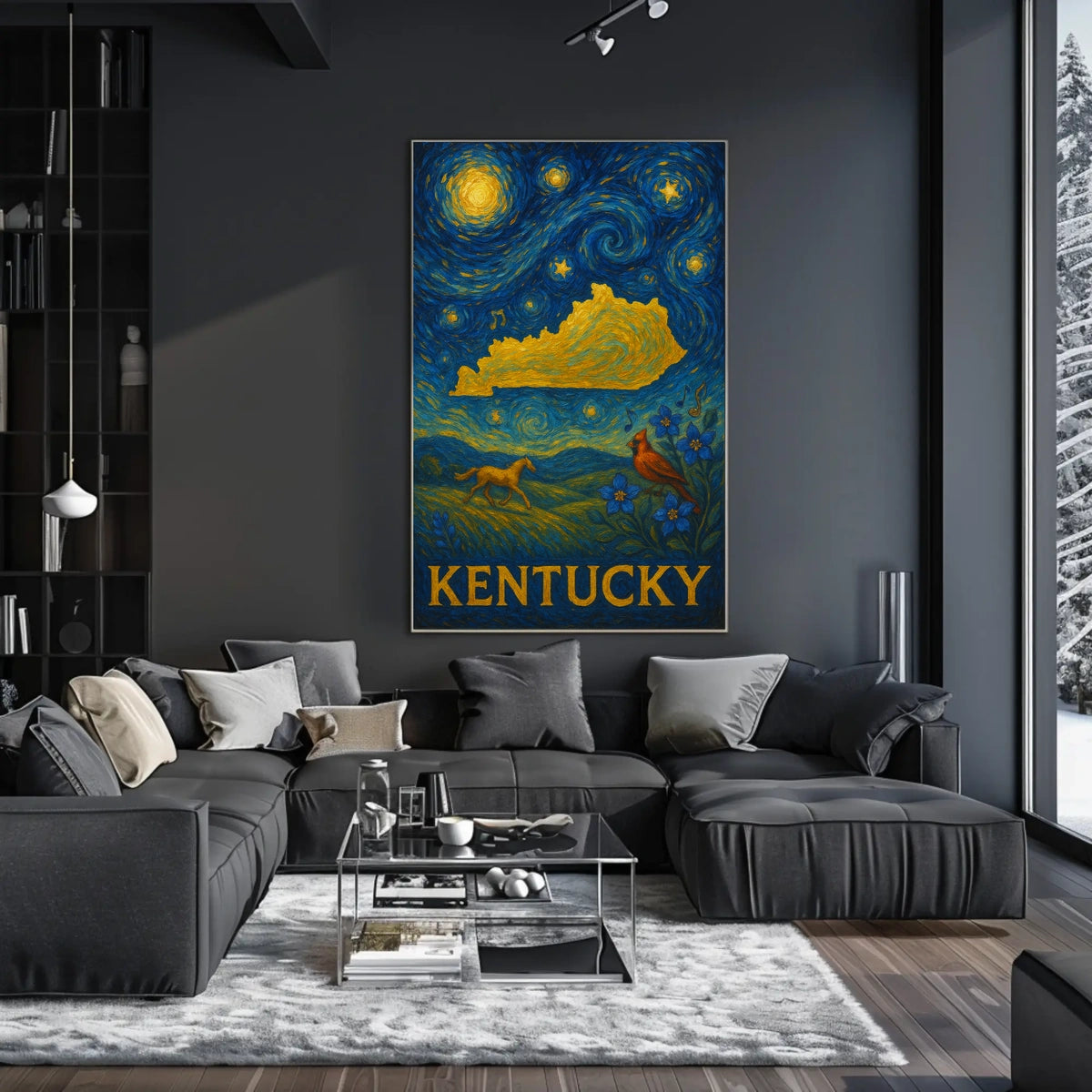 Kentucky Horse and Starry Night Artistic Poster