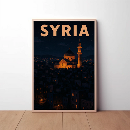 Syria Mosque Cityscape Nighttime Middle East Poster