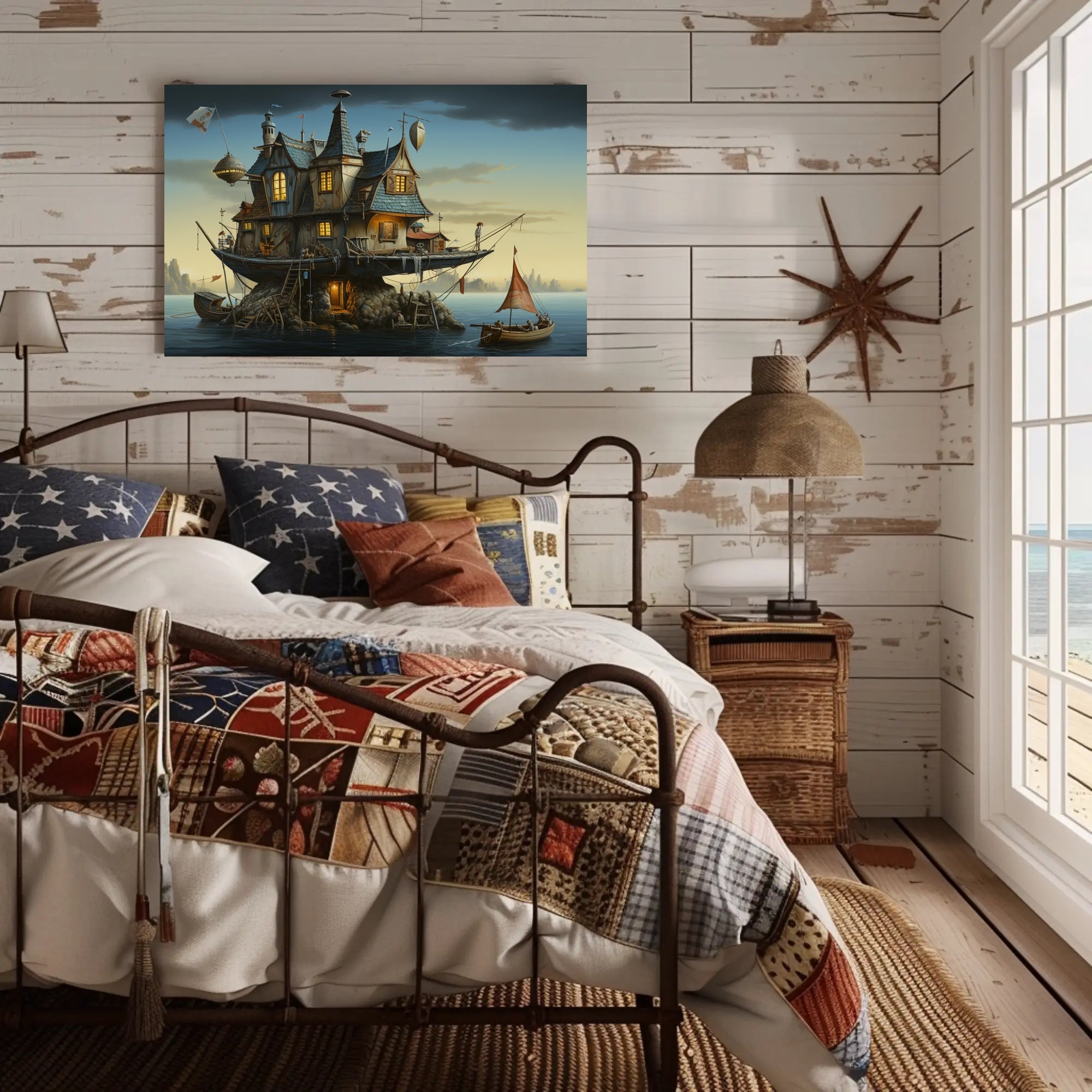 Whimsical Houseboat at Dusk in Fantasy Poster