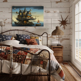 Whimsical Houseboat at Dusk in Fantasy Poster