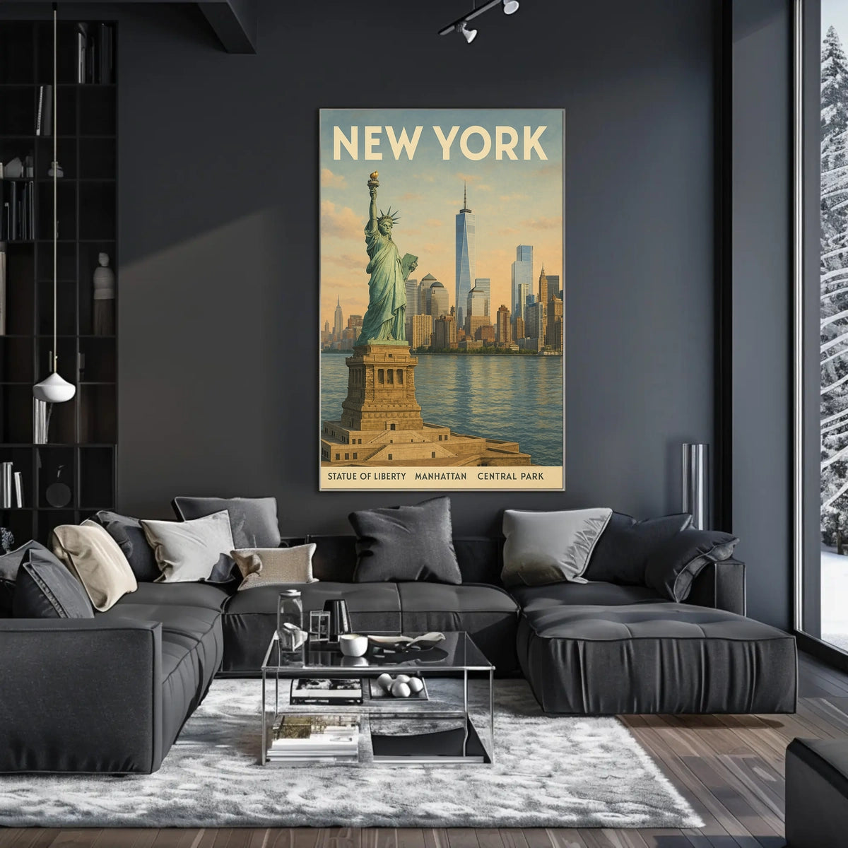 New York City Skyline Cityscape Poster Vintage Wall Art