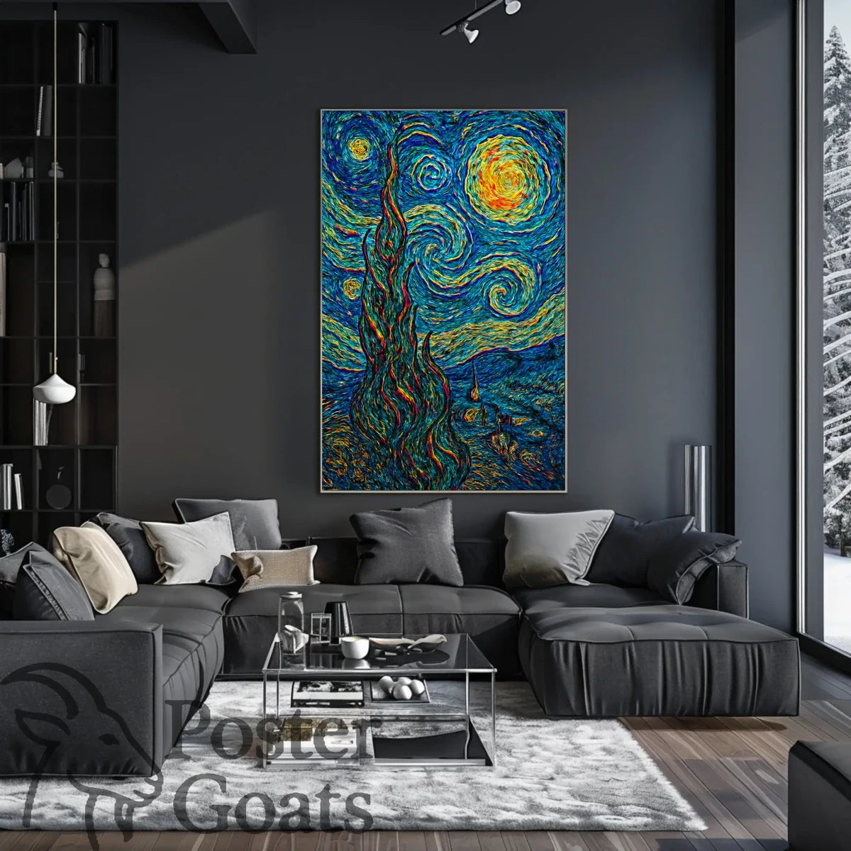 Starry Night Inspired Post-Impressionist Artistic Poster