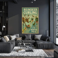 Reindeer Curling at the North Pole Poster