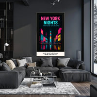 Vibrant Neon Nightscape in Times Square Urban Cityscape Poster