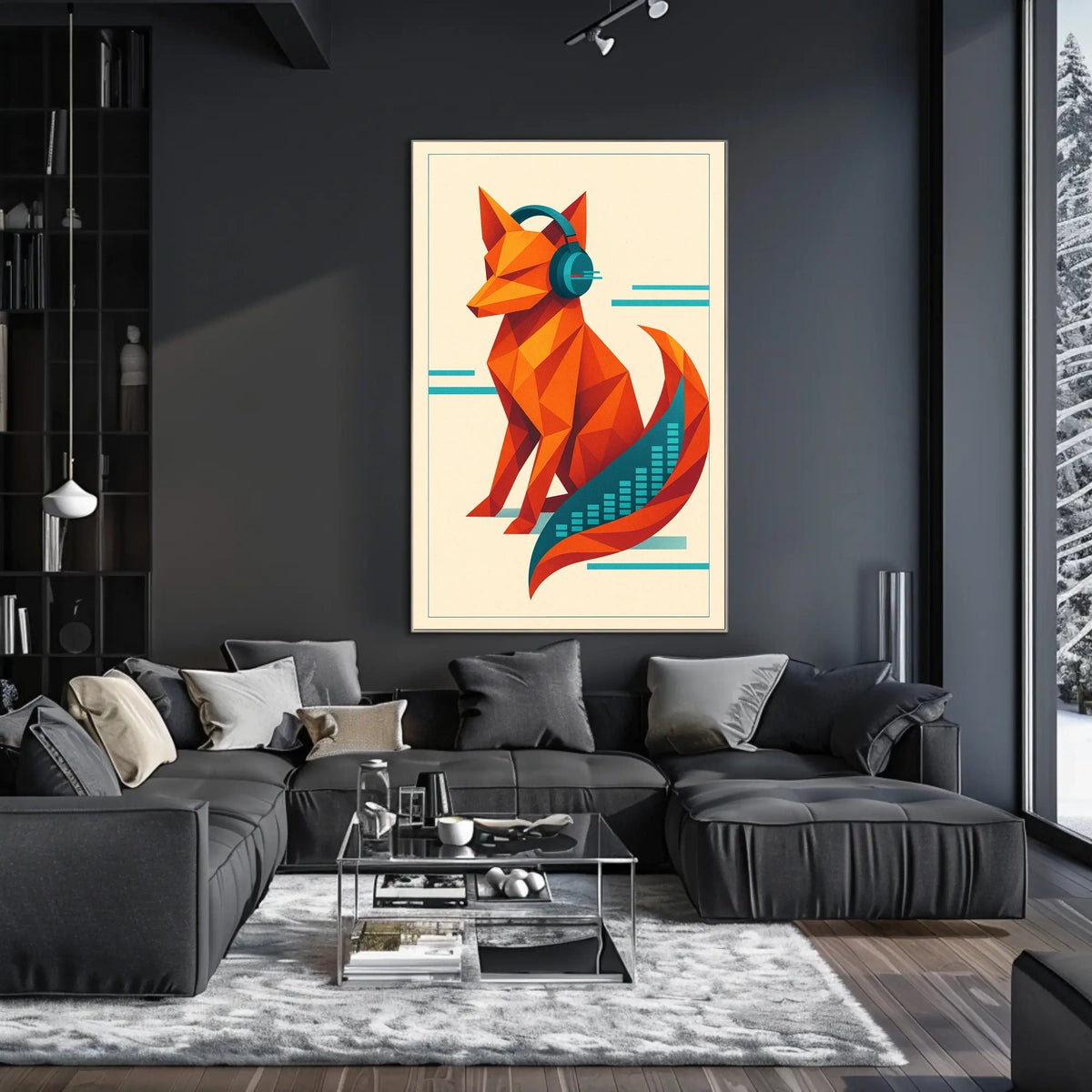 Geometric Fox With Headphones Poster