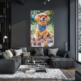 Golden Retriever Puppy On White Picnic Blanket Poster