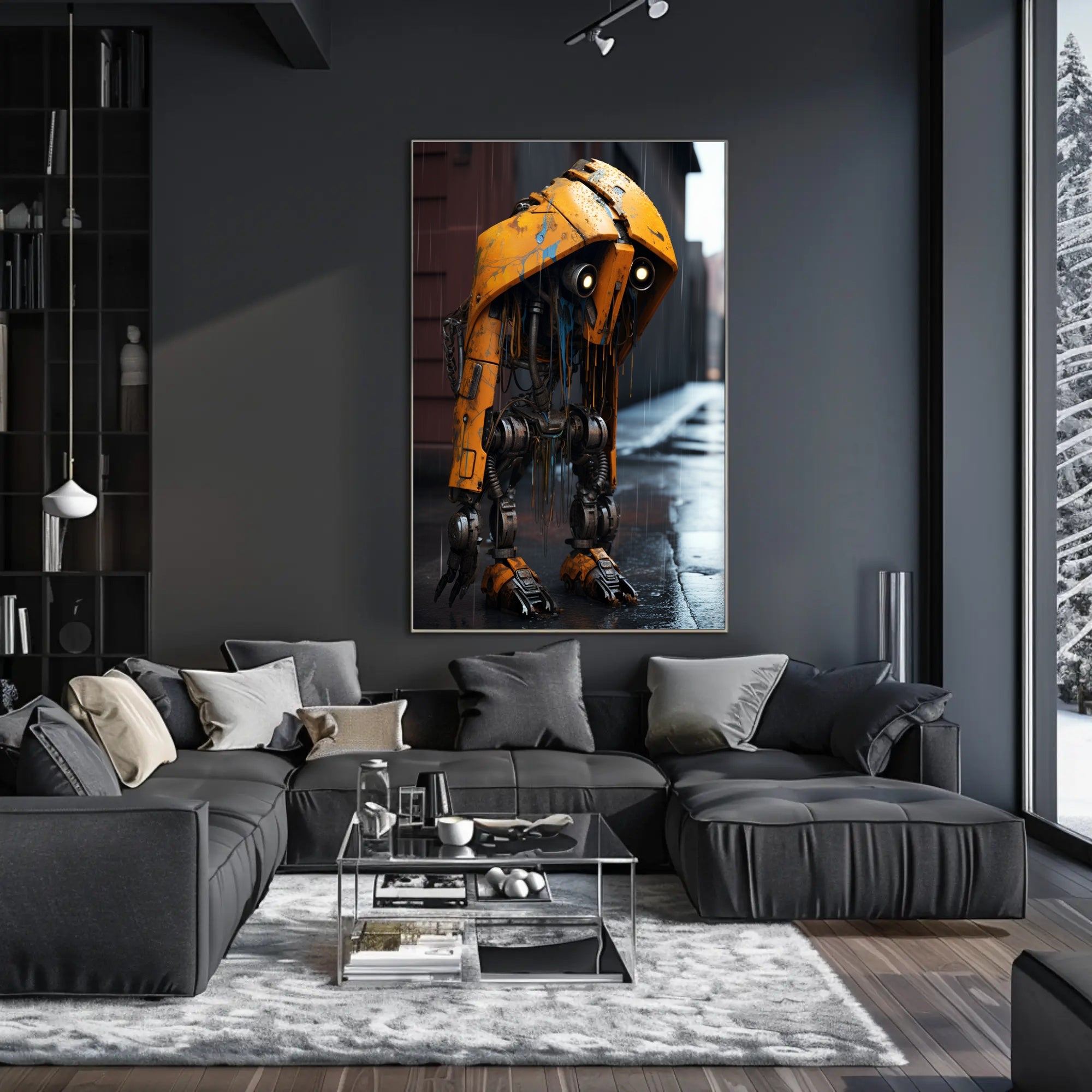 The Lonely Robot In The Rain Poster PosterGoat