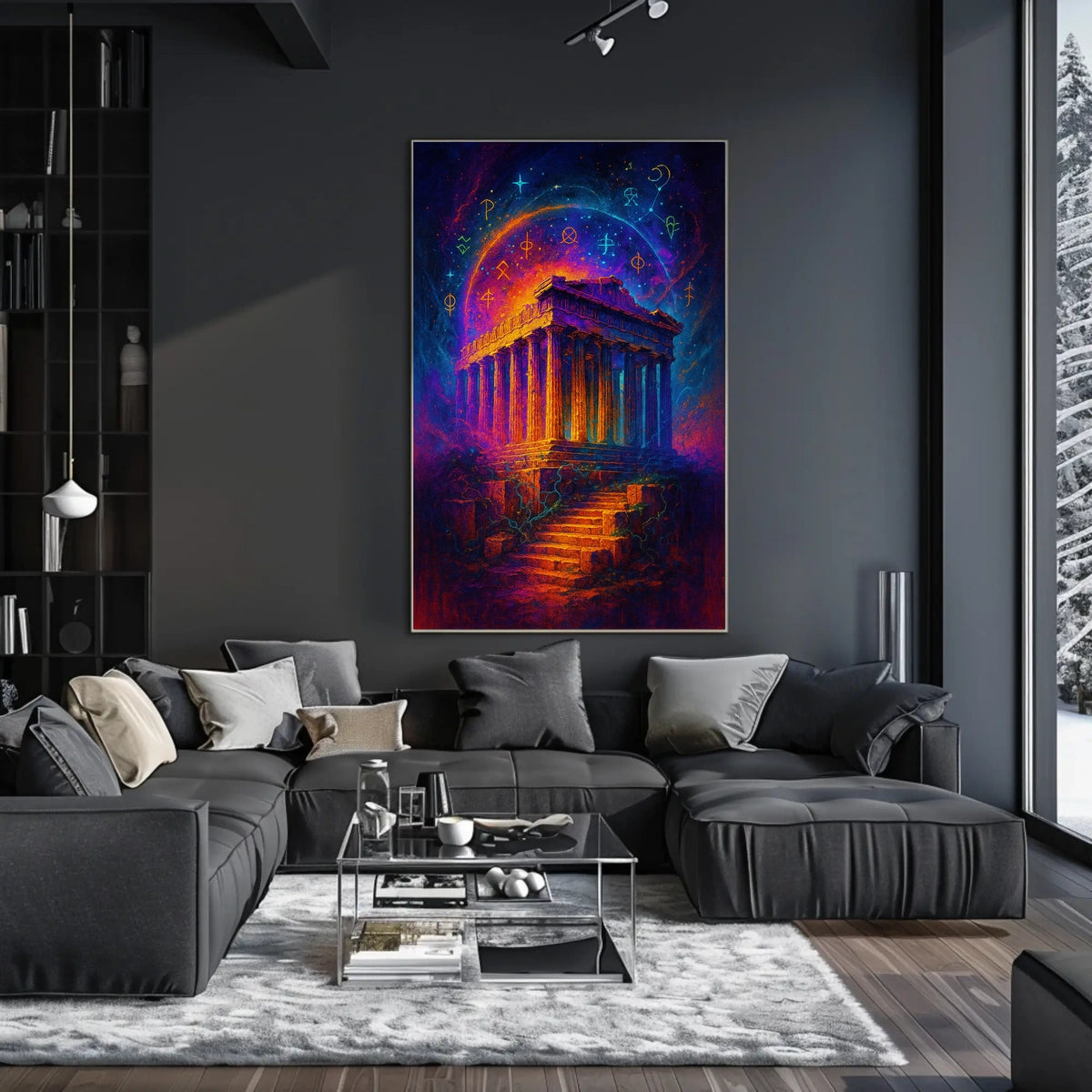Mystical Ruins Under Cosmic Skies Poster