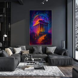 Mystical Ruins Under Cosmic Skies Poster