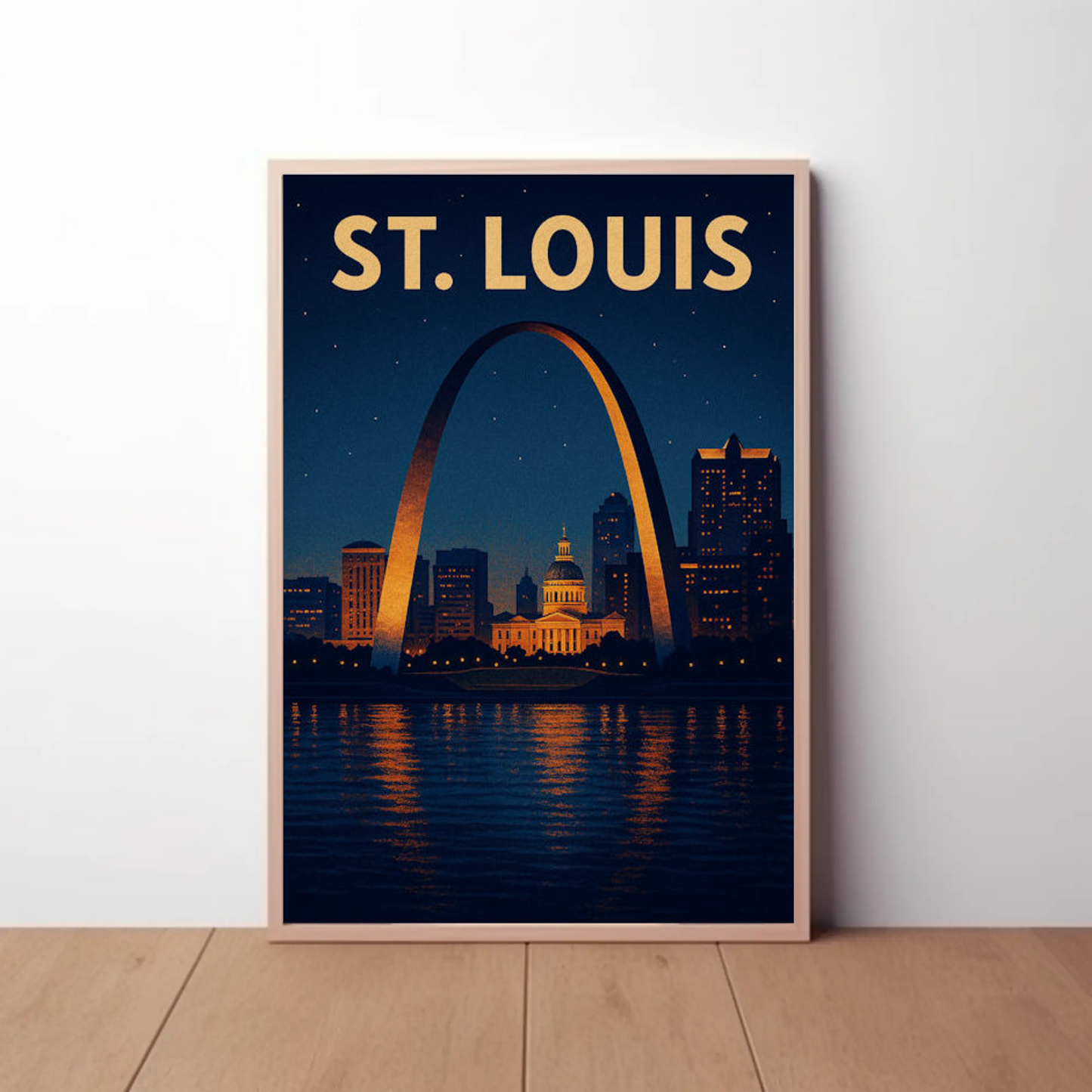 St Louis Arch Night Skyline Reflections River Poster