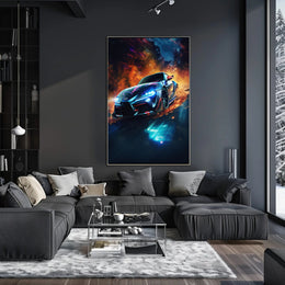 High-Speed Racing Car in Motion Sports Poster