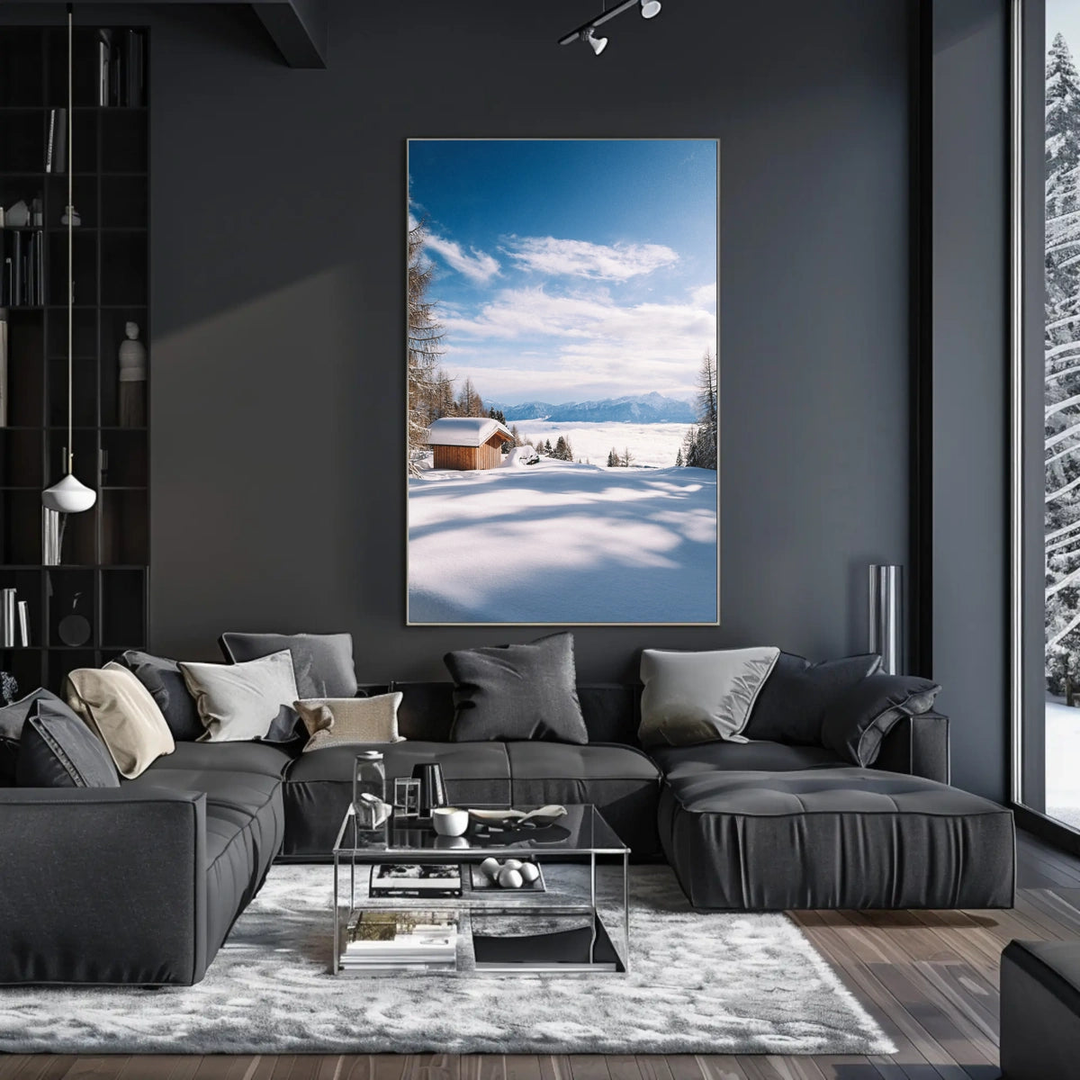 Serene Snowy Cabin Landscape National Park Poster