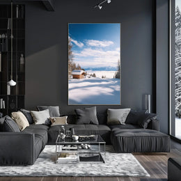 Serene Snowy Cabin Landscape National Park Poster