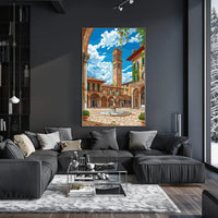 Charming Italian Piazza with Clock Tower Poster
