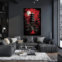 Mystical Pagoda Under A Blood Moon Poster