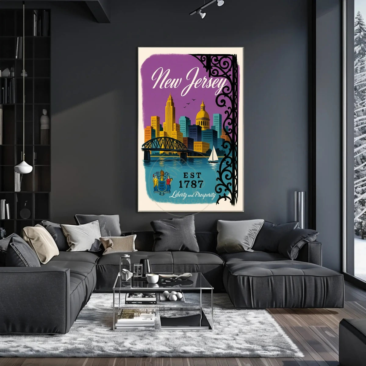 New Jersey Cityscape with Sailboat Urban or Cityscape Poster