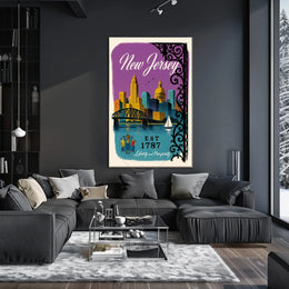 New Jersey Cityscape with Sailboat Urban or Cityscape Poster