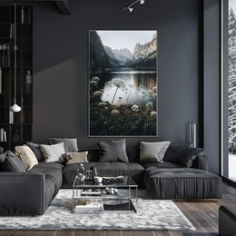 Serene Alpine Lake Photorealistic Nature Poster Art