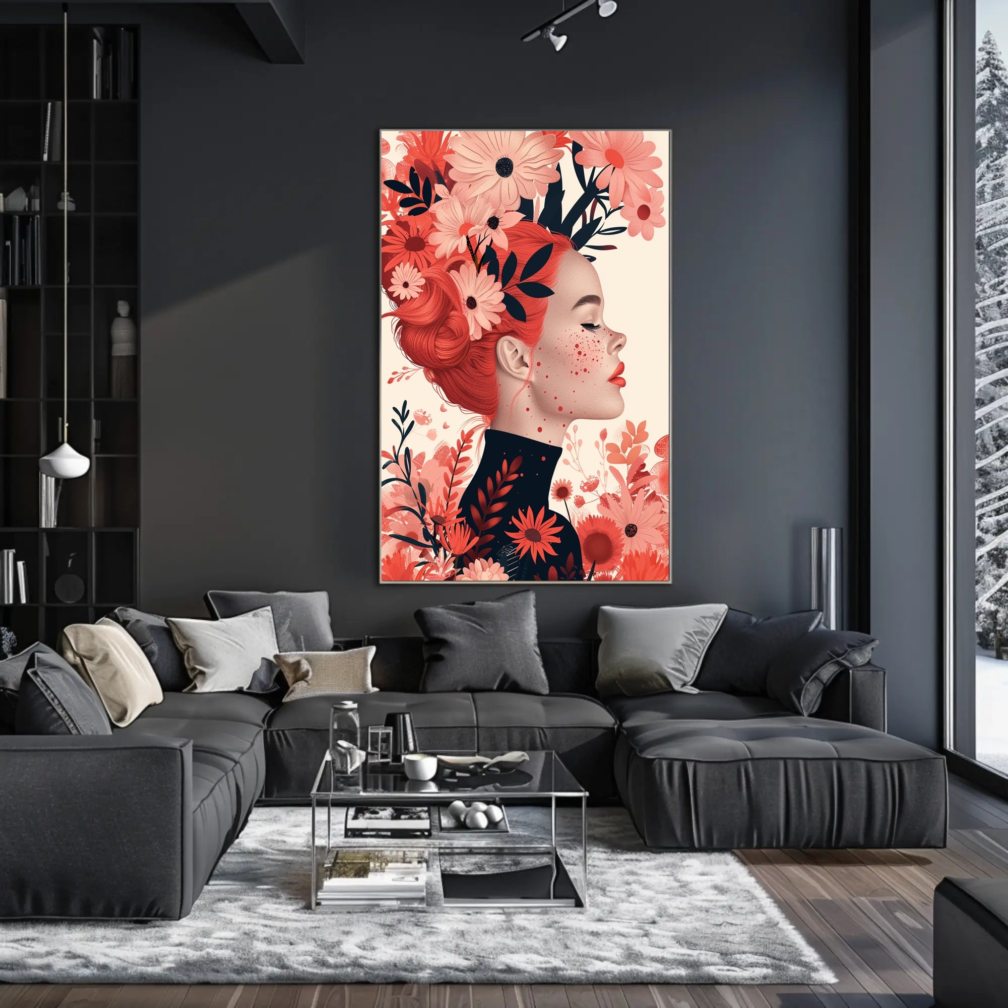 Ethereal Redhead Floral Fusion Art Poster PosterGoat