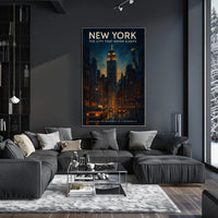New York City Nightlife Skyline Poster Vintage Wall Art