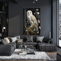 Detailed White Owl Illustration Wall Art Animal Poster