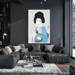 Portrait of Elegance: Traditional Japanese Woman in Blue Kimono Poster