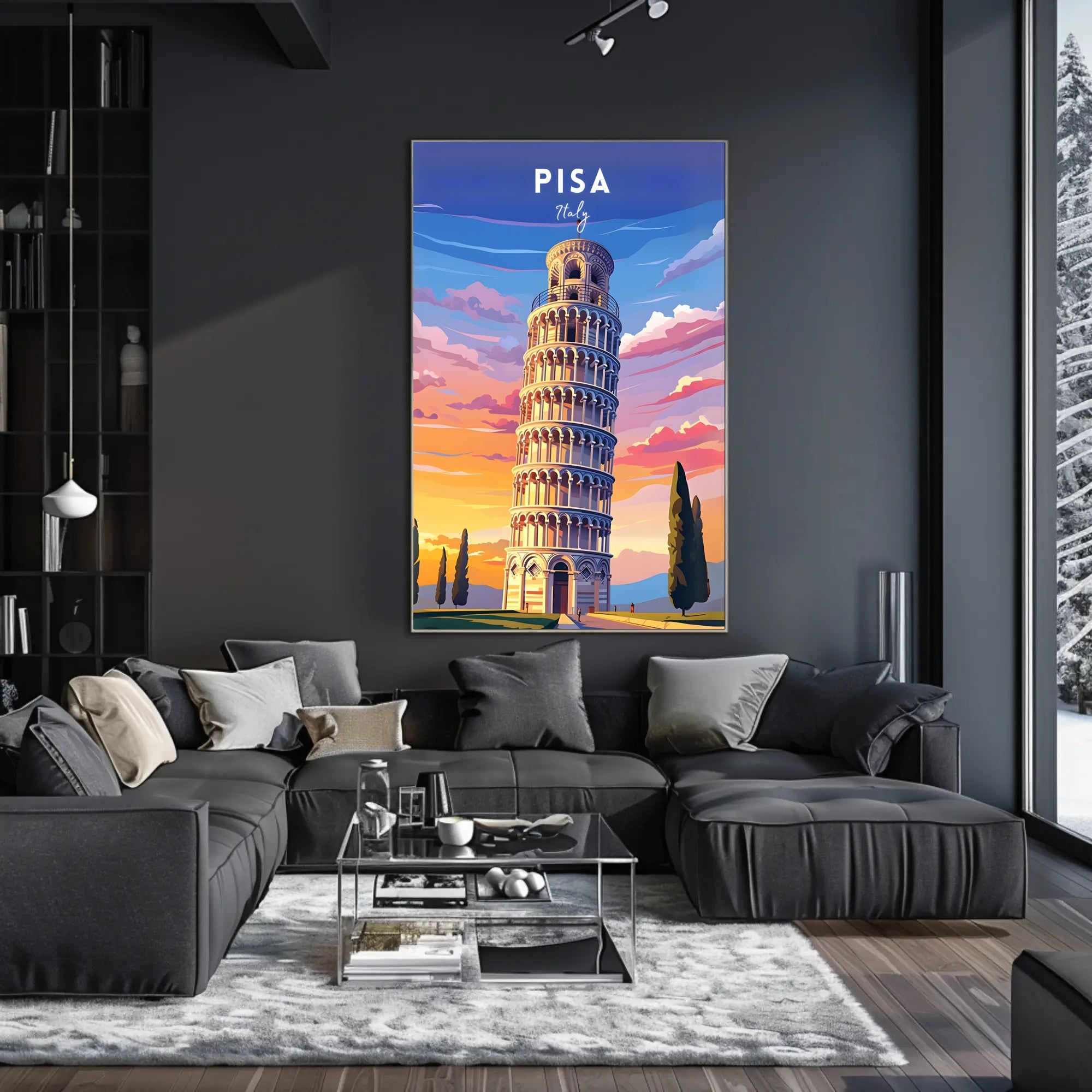 Leaning Tower of Pisa Scenic Art Travel Poster