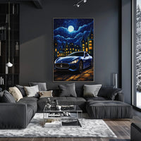 Futuristic Car Meets Starry Night Artistic Poster