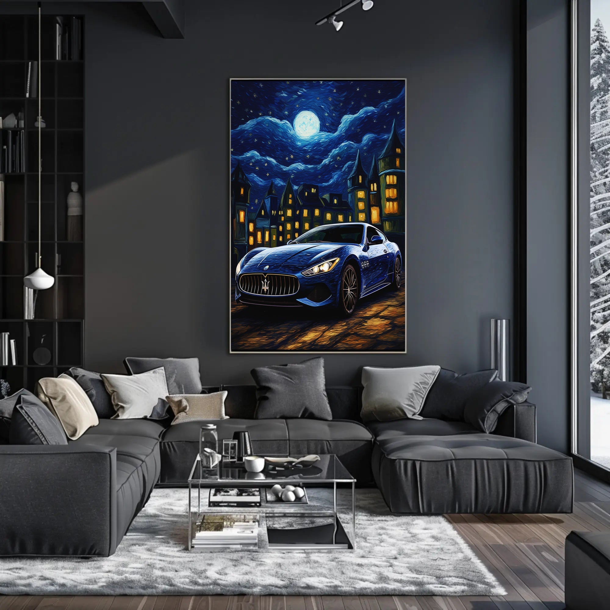 Futuristic Car Meets Starry Night Artistic Poster