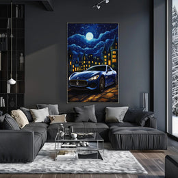 Futuristic Car Meets Starry Night Artistic Poster