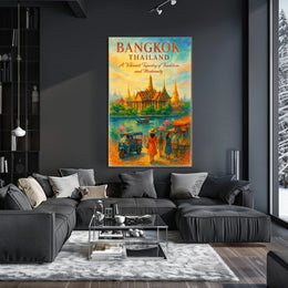Bangkok Temple Adventure: Vibrant Travel Art Poster