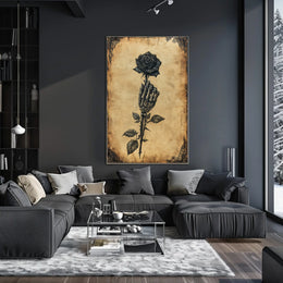 Gothic Skeletal Hand and Black Rose Artistic Poster