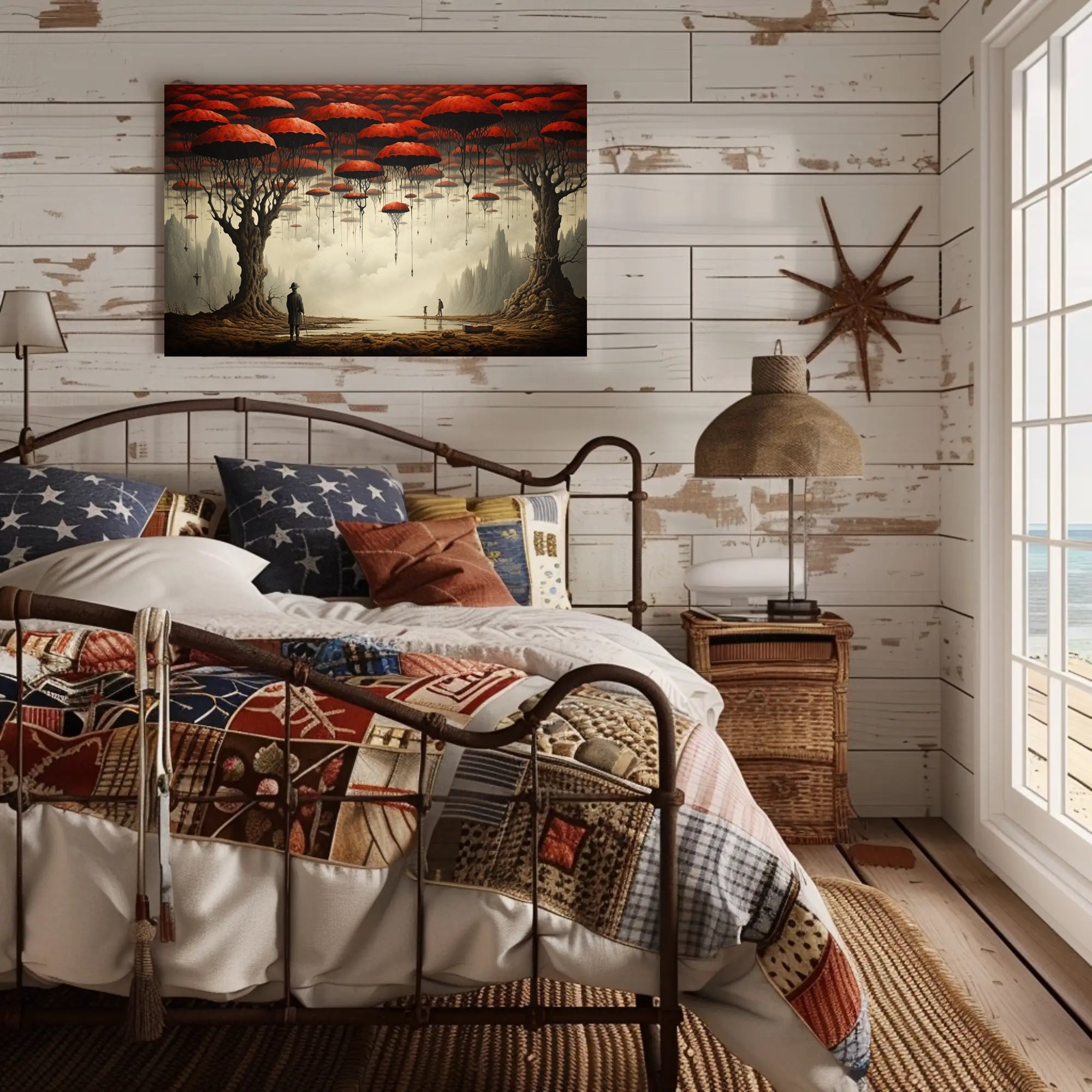 Surreal Dreamscape with Red Trees: Fantasy or Mythology Poster