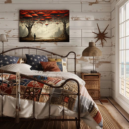 Surreal Dreamscape with Red Trees: Fantasy or Mythology Poster